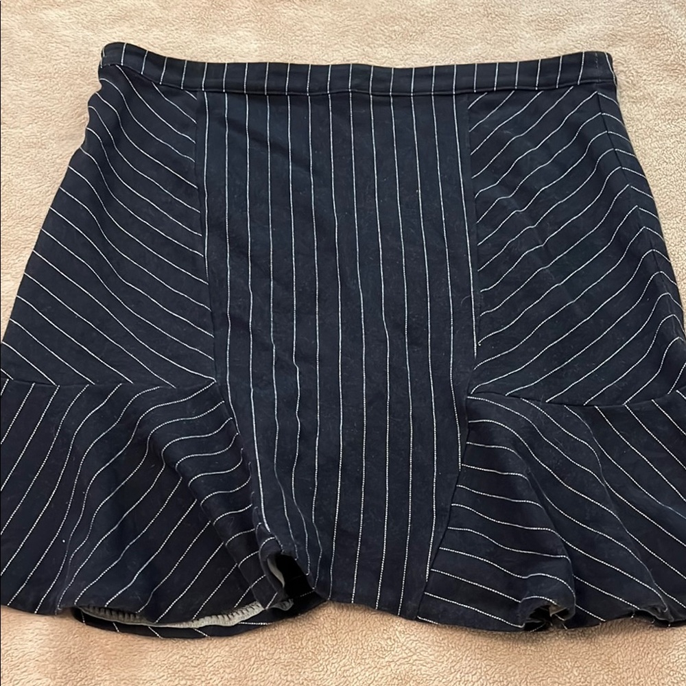 Banana Republic Navy Blue and White Pinstripe Fit and Flare Mini Skirt, Fall16